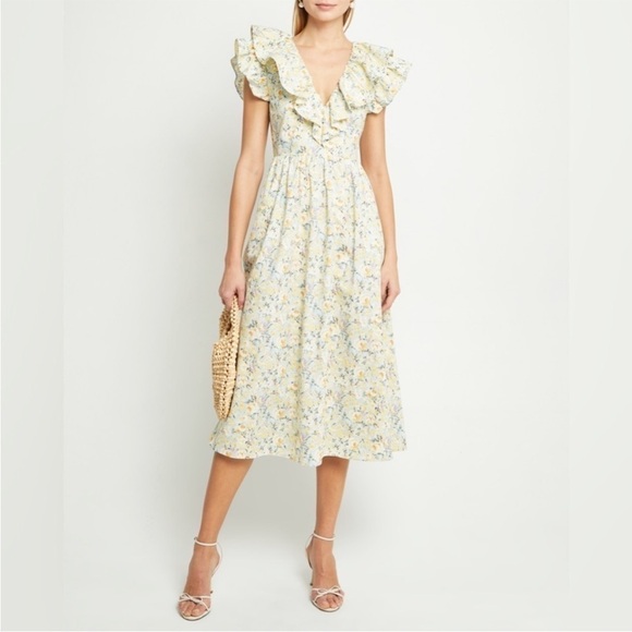 New O.P.T Kate Floral Ruffle Collar Midi Dress - Picture 1 of 8